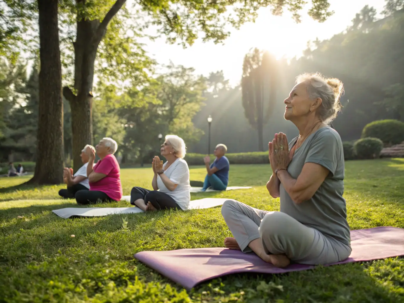 A picture of seniors enjoying a gentle exercise session, emphasizing inclusivity and active aging.
